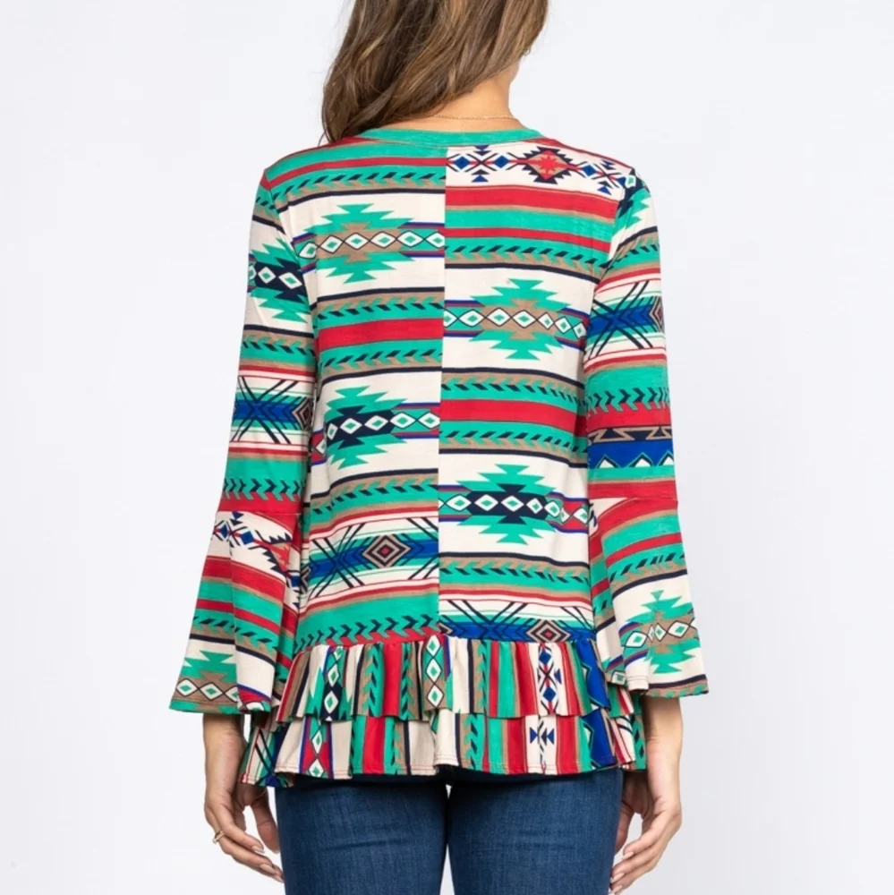 🇺🇲Host Pick🔥Native American Print Ruffle Top In Size S, M or L - Picture 15 of 15